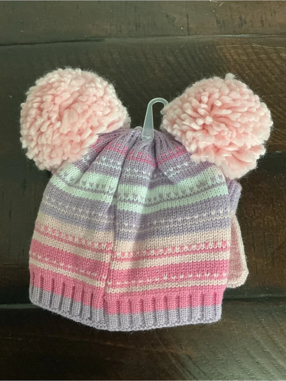 NWT Stepping Stones Pink & Purple Hat and Mitten Set with Pom Poms Size 6-12 M